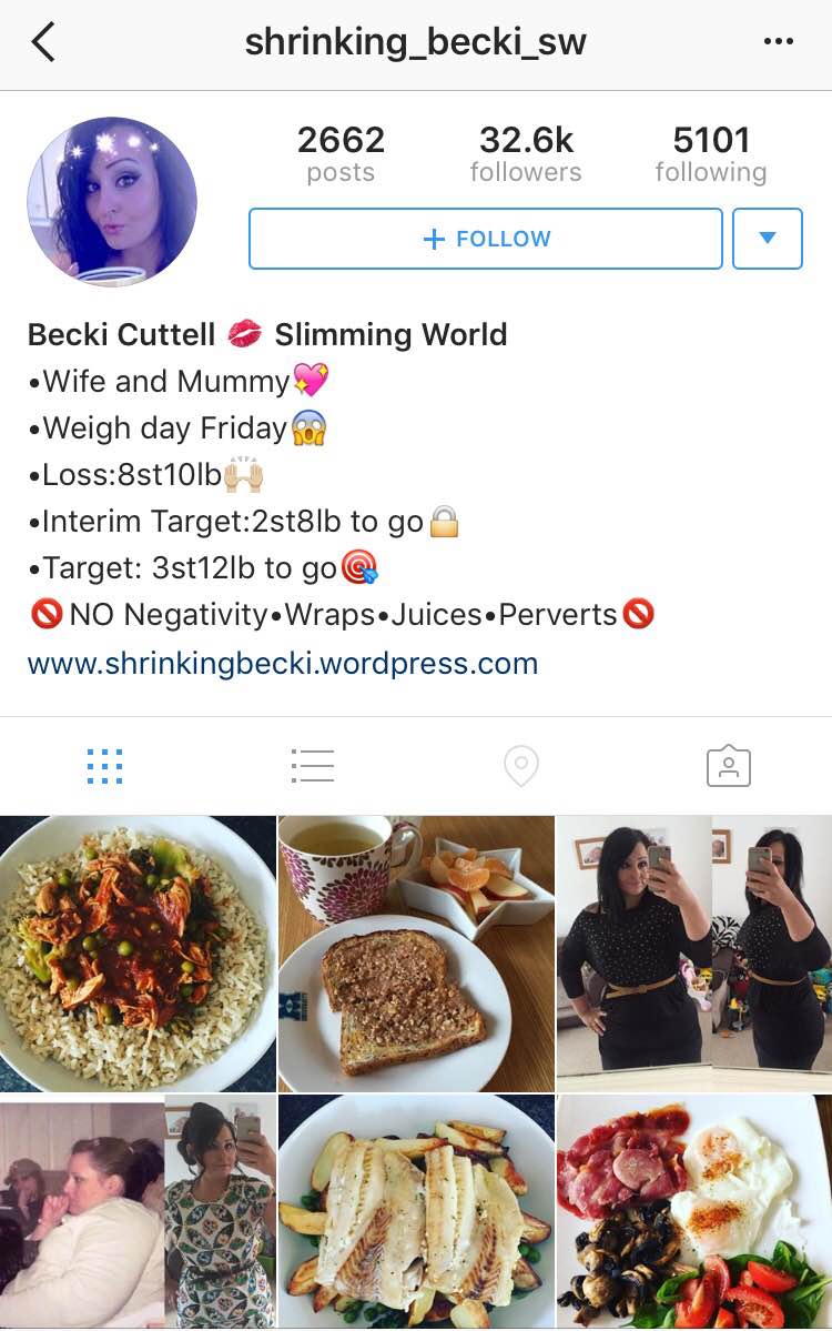 Instagram influencer profile focused on nutrition and weight loss