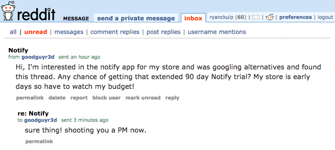 Screenshot of reddit - user asking for extended trial