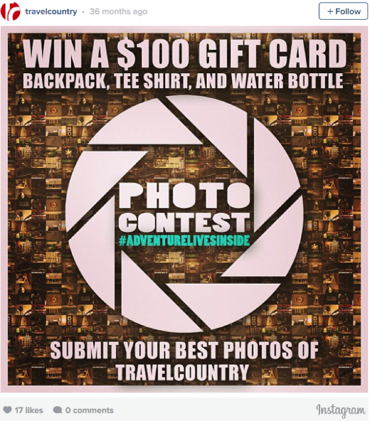 Travel Country encouraging users to submit photos to their contest