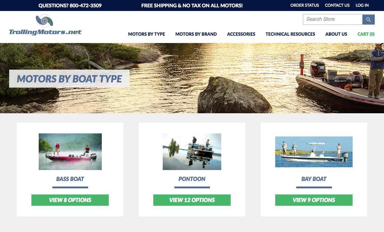 Screenshot of Trolling Motors ecommerce