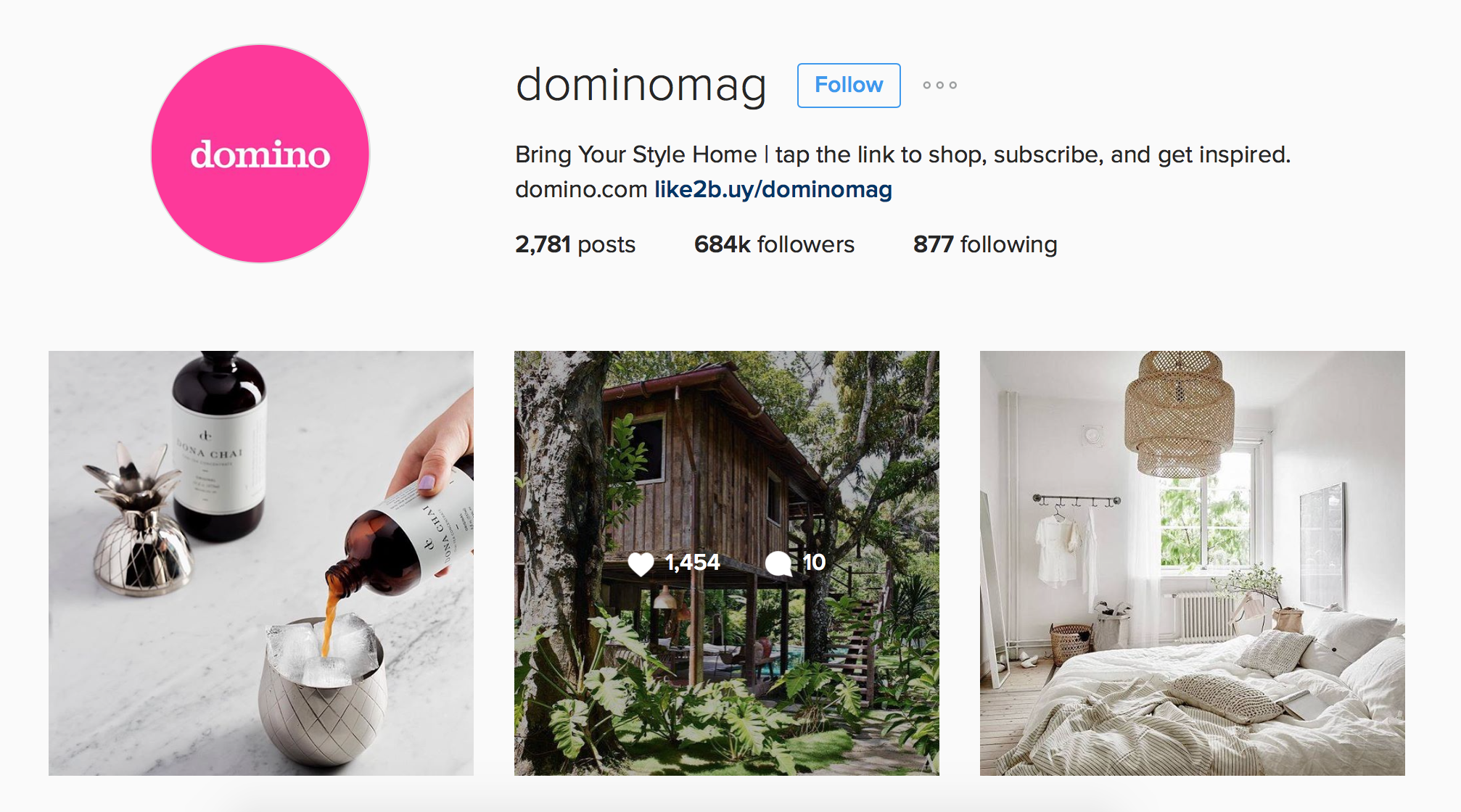 Domino Instagram Profile use of Instagram feed as a online storefront
