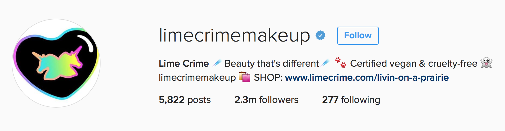 Lime Crime Makeup's Instagram Bio Use of emojis in Lime Crime Makeup's Instagram bio