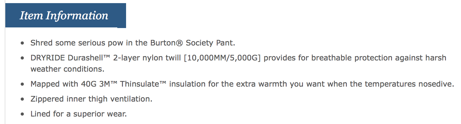 Product Information Product information with specific information