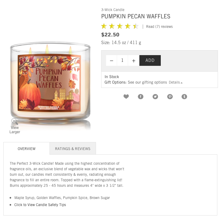 Pumpkin Pecan Waffles Bath and Body Works Candle description
